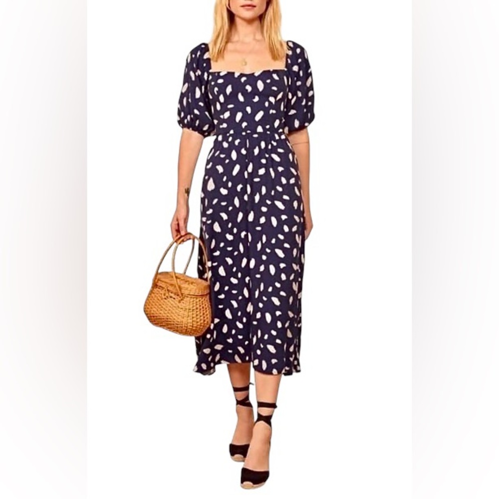 Reformation Zippy Midi Dress Splatter Blue Size 4